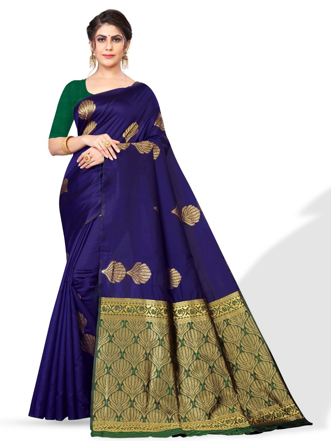 

ZEEPKART Floral Woven Design Zari Kanjeevaram Saree, Blue