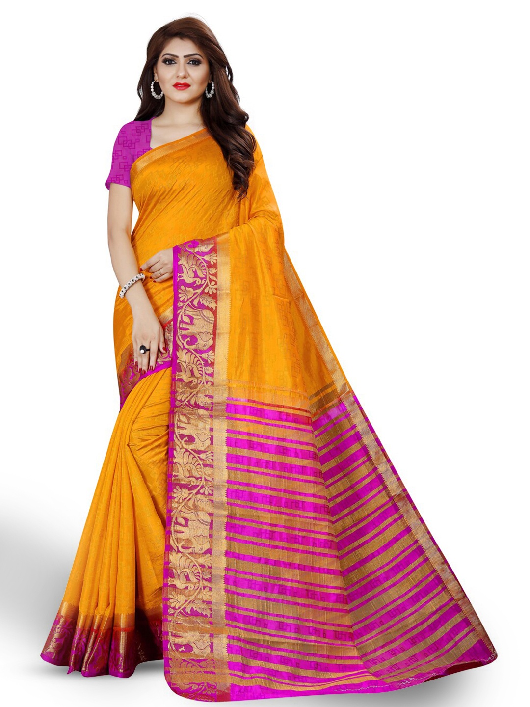 

ZEEPKART Woven Design Zari Kanjeevaram Saree, Orange