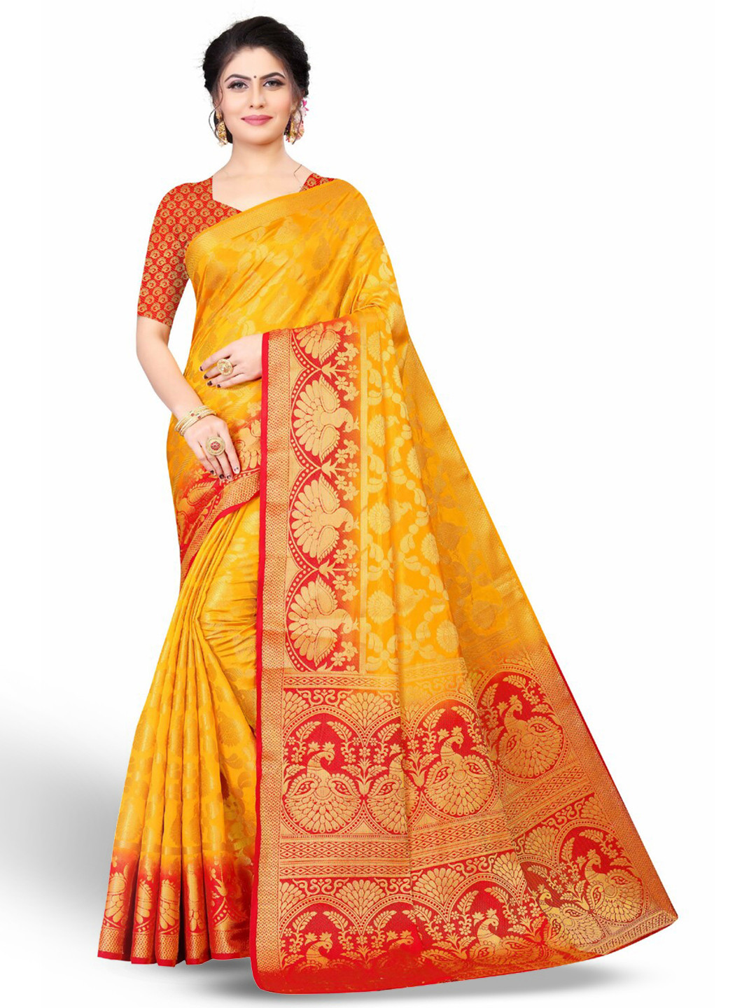 

ZEEPKART Ethnic Motif Woven Design Kanjeevaram Saree, Yellow