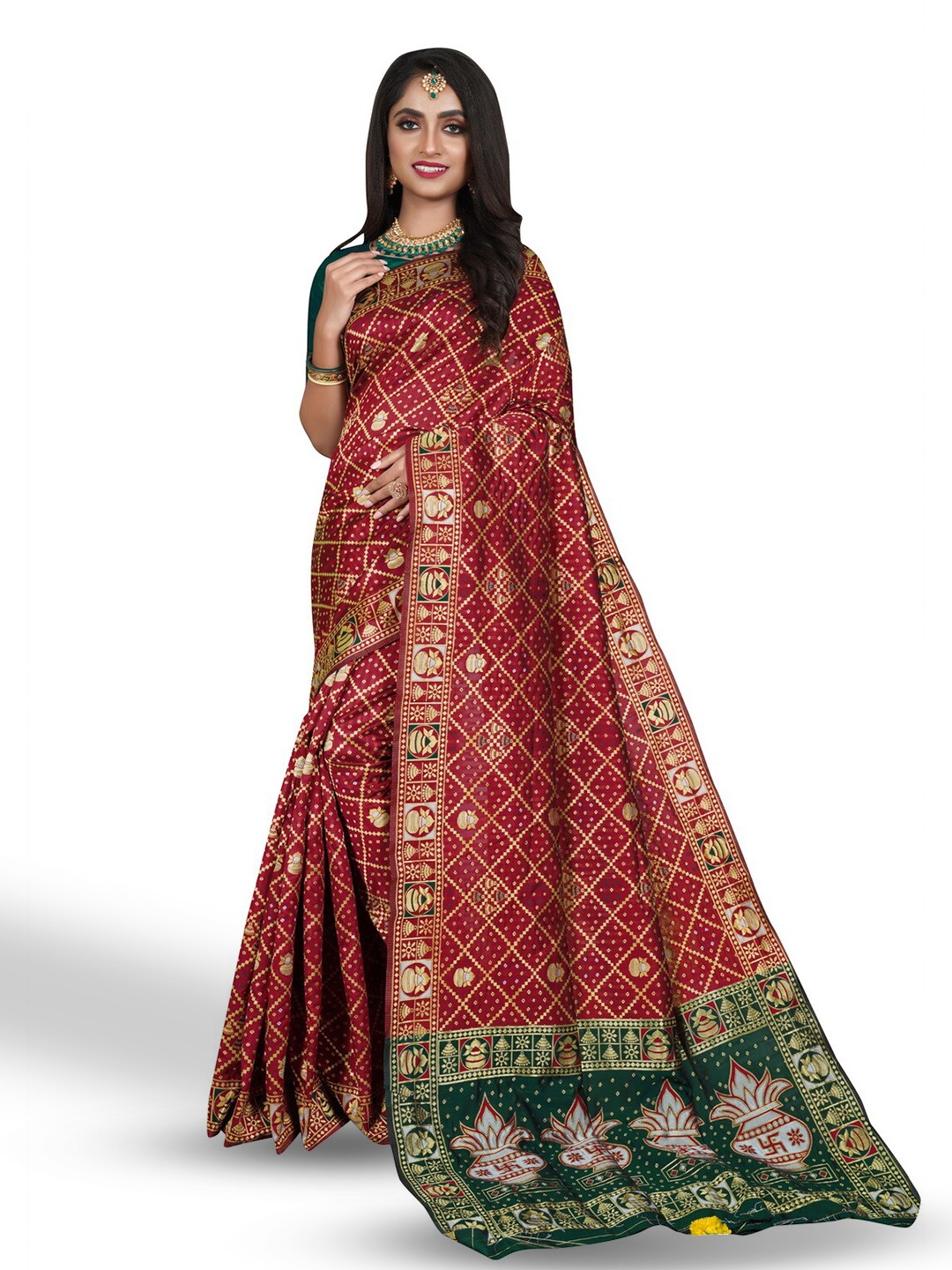 

ZEEPKART Ethnic Motifs Woven Design Zari Kanjeevaram Saree, Maroon