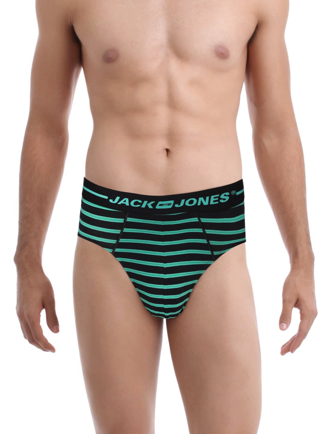 

Jack & Jones Men Black & Green JUNGLE Striped Briefs 1953873001