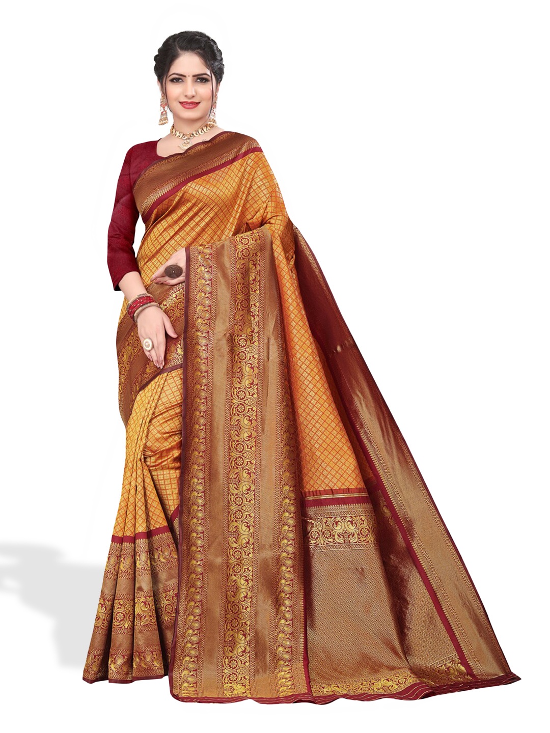 

ZEEPKART Woven Design Zari Kanjeevaram Saree, Orange