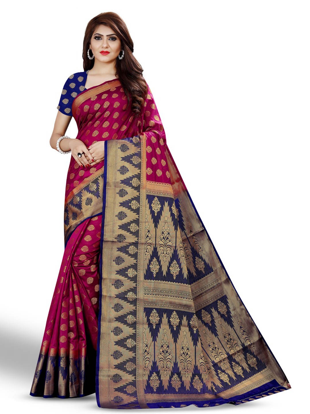 

ZEEPKART Woven Design Zari Kanjeevaram Saree, Pink