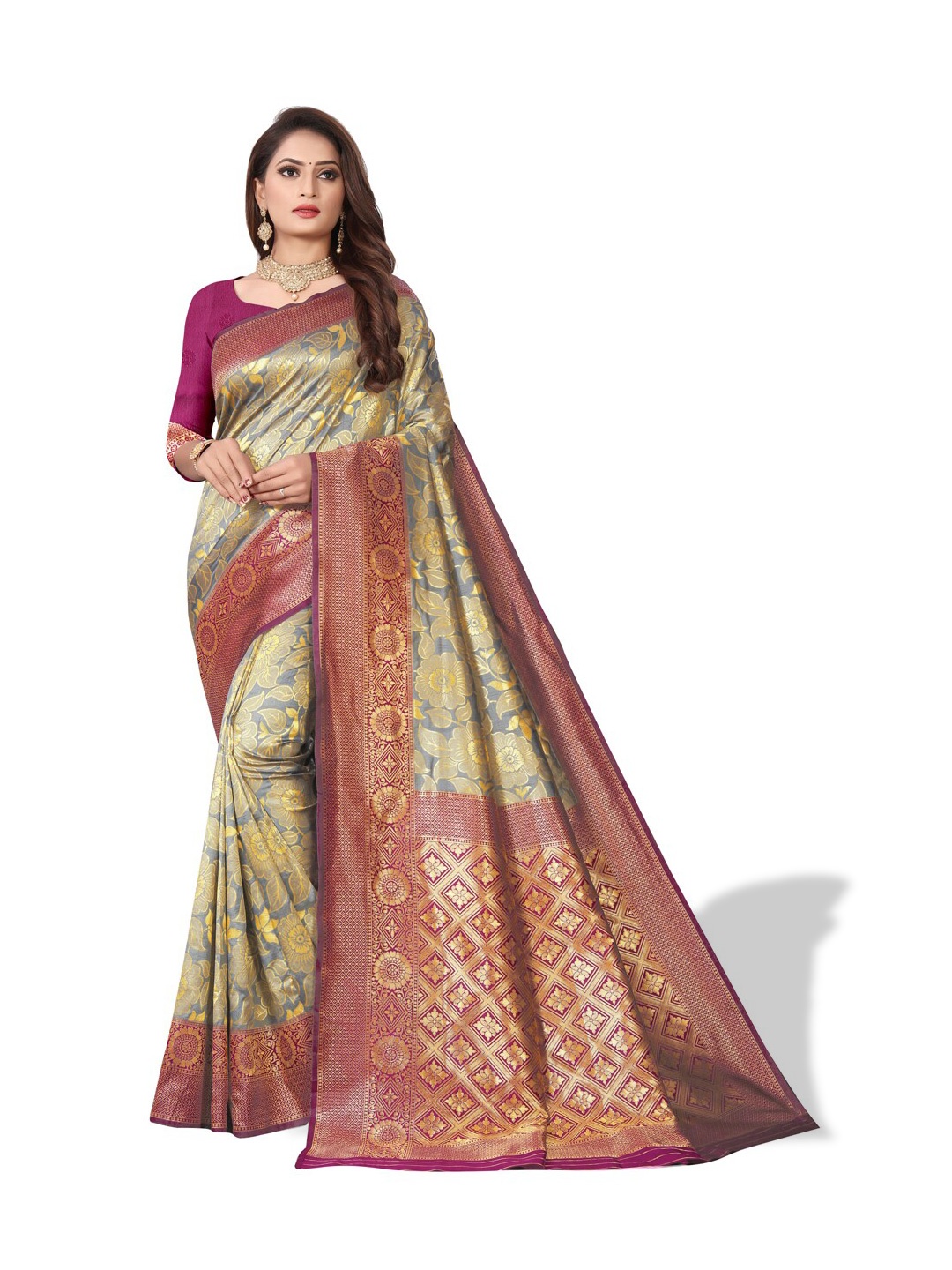 

ZEEPKART Ethnic Motifs Woven Design Zari Kanjeevaram Saree, Green