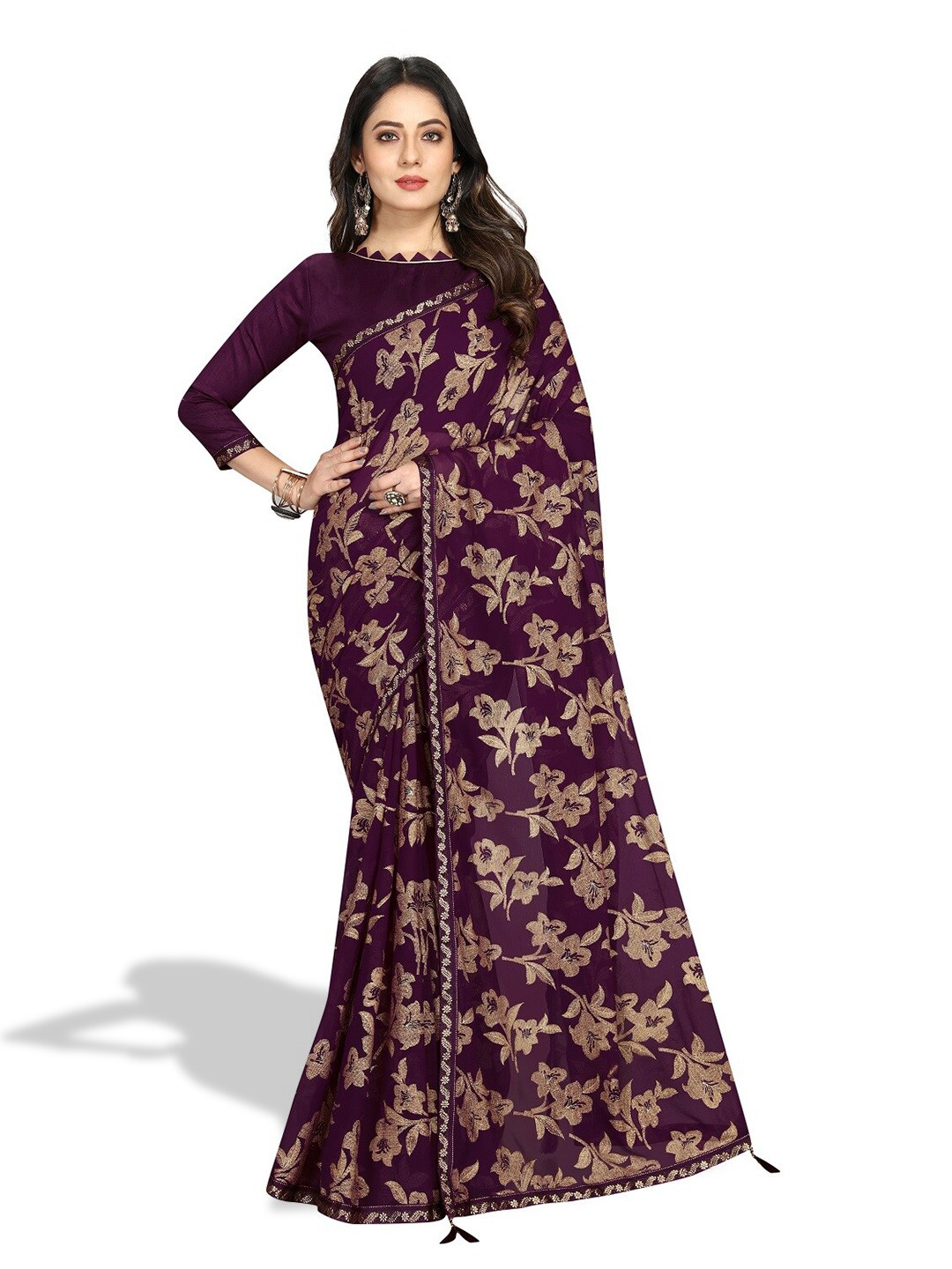 

ZEEPKART Floral Woven Design Zari Kanjeevaram Saree, Purple