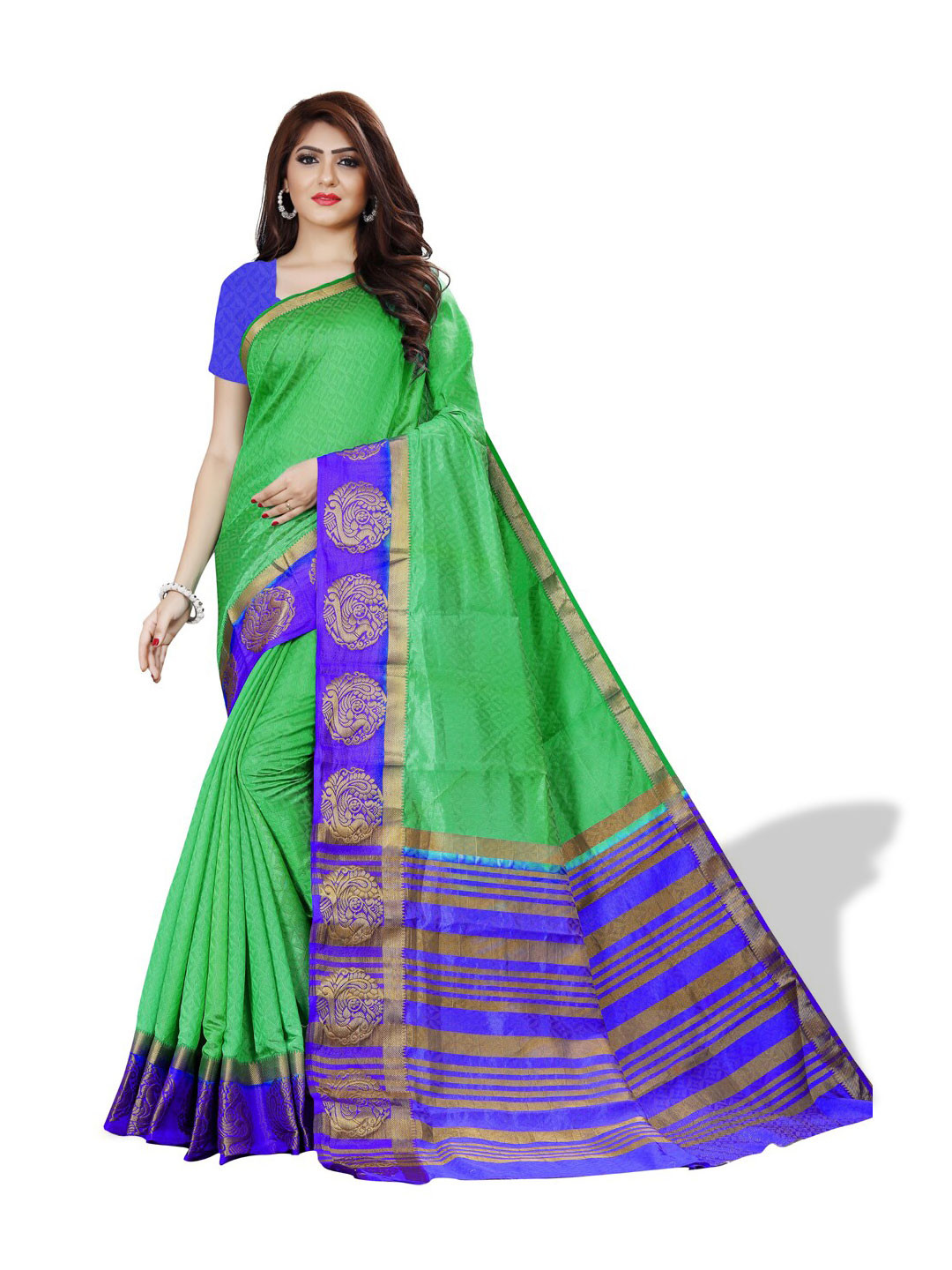 

ZEEPKART Woven Design Zari Kanjeevaram Saree, Green
