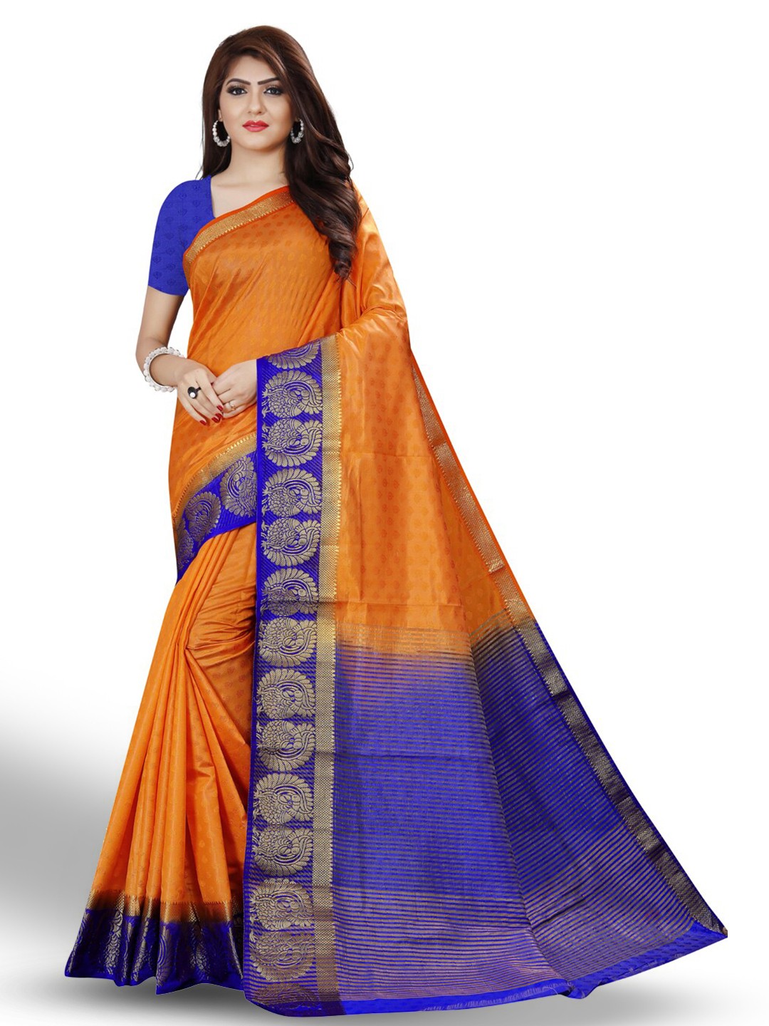 

ZEEPKART Woven Design Zari Kanjeevaram Saree, Orange