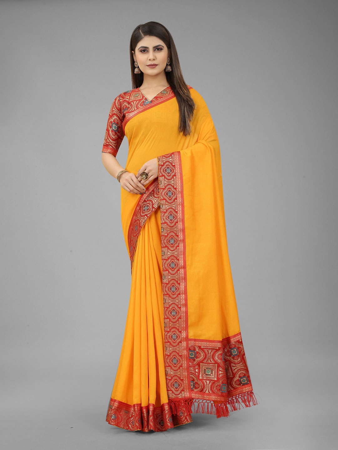 

ZEEPKART Zari Kanjeevaram Saree, Yellow