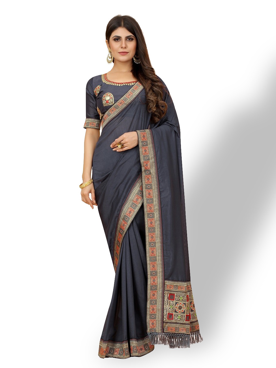 

ZEEPKART Woven Design Zari Poly Silk Saree, Grey