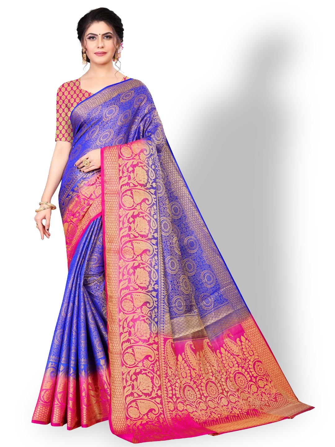 

ZEEPKART Woven Design Zari Kanjeevaram Saree, Blue