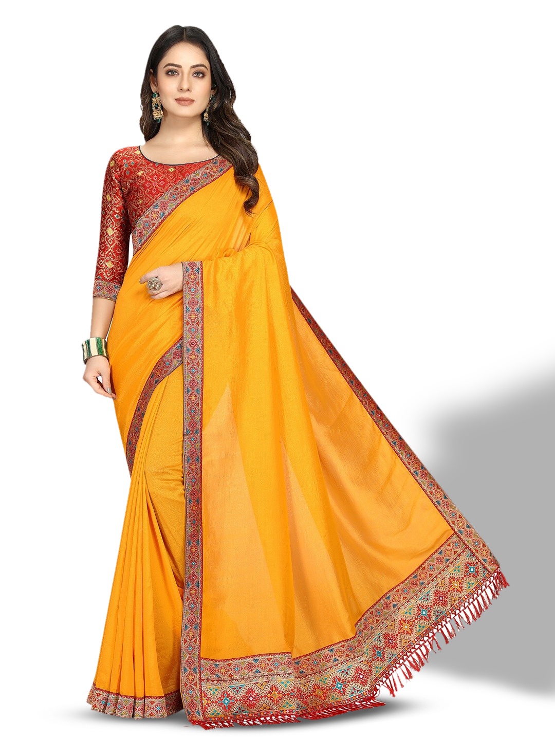 

ZEEPKART Woven Design Poly Silk Saree, Yellow