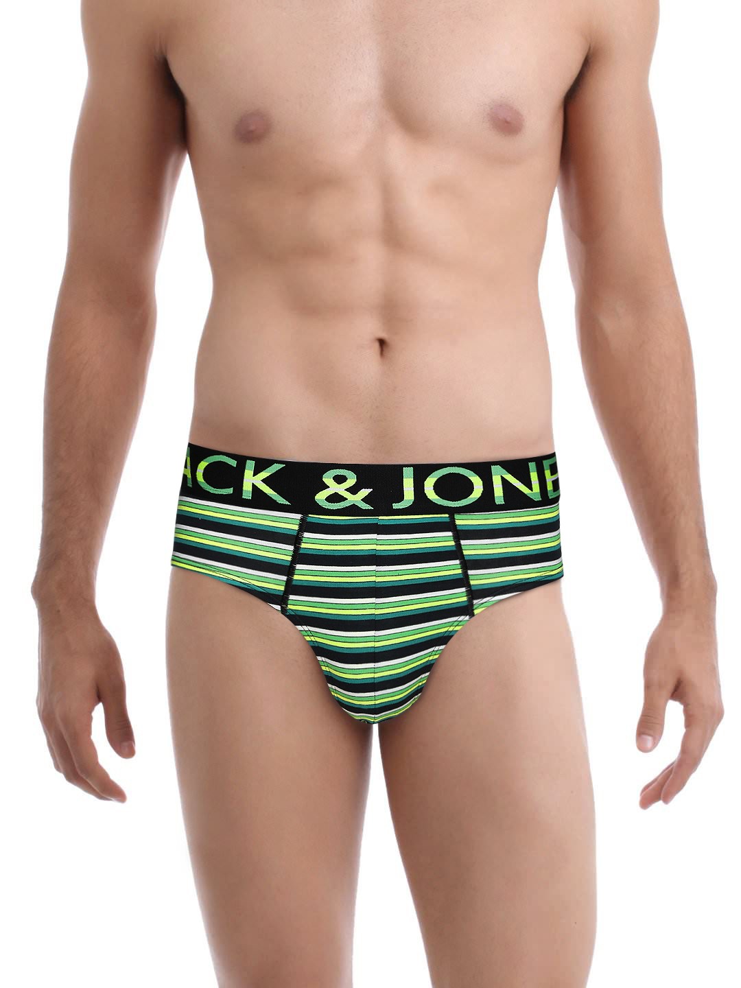 

Jack & Jones Men Green & Black Jungle Striped Briefs 1955181001