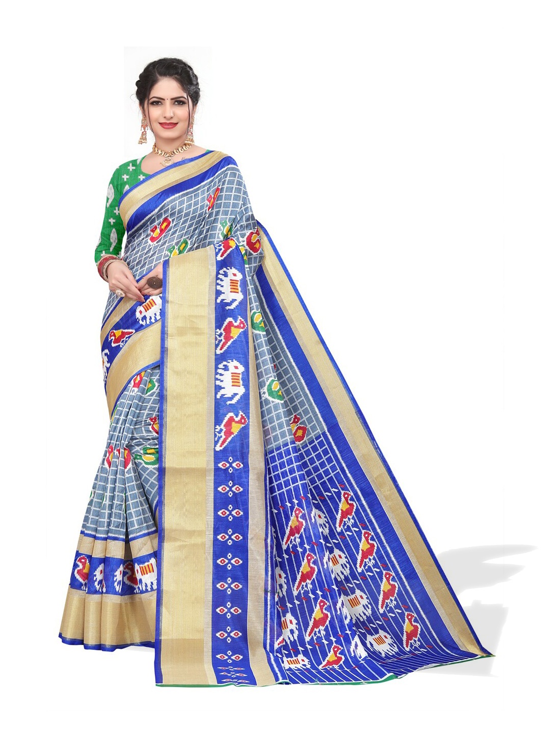 

ZEEPKART Ethnic Motifs Printed Zari Saree, Grey