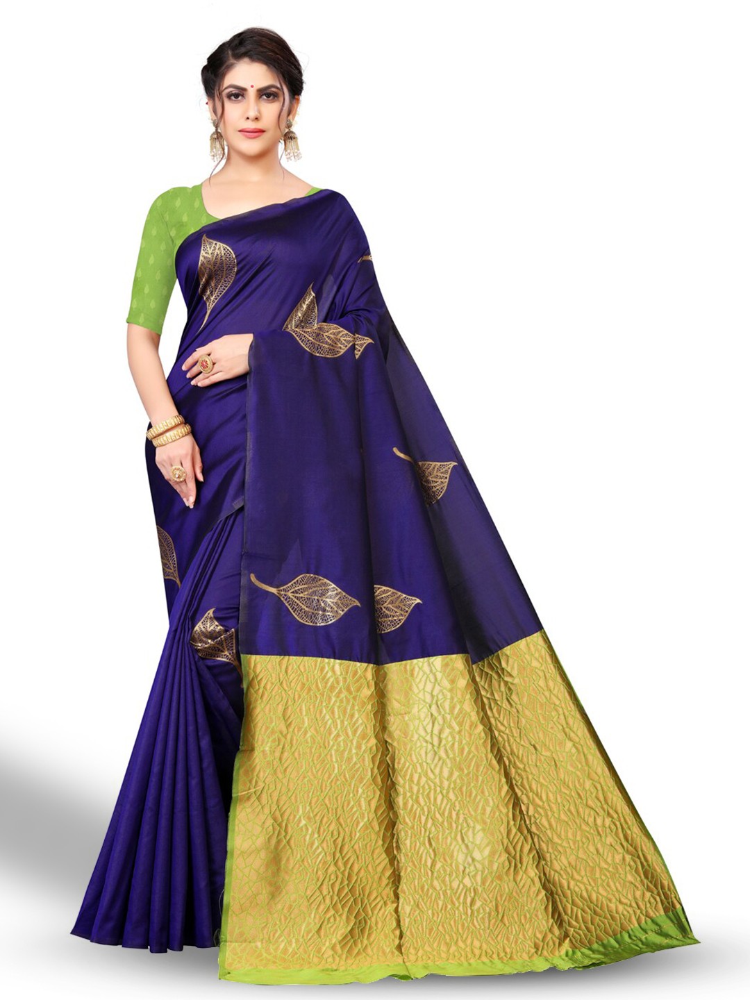 

ZEEPKART Floral Woven Design Zari Kanjeevaram Saree, Blue