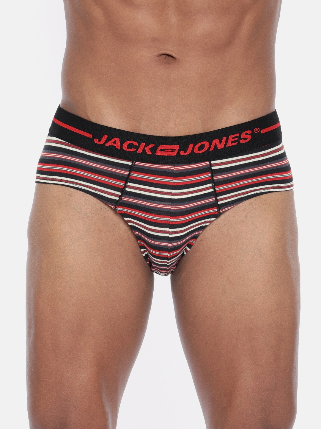 

Jack & Jones Men Black & Red Striped Briefs 1955180001
