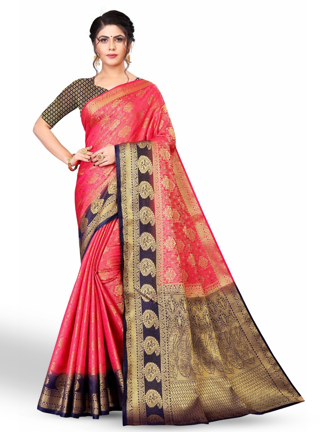 

ZEEPKART Woven Design Zari Kanjeevaram Saree, Pink