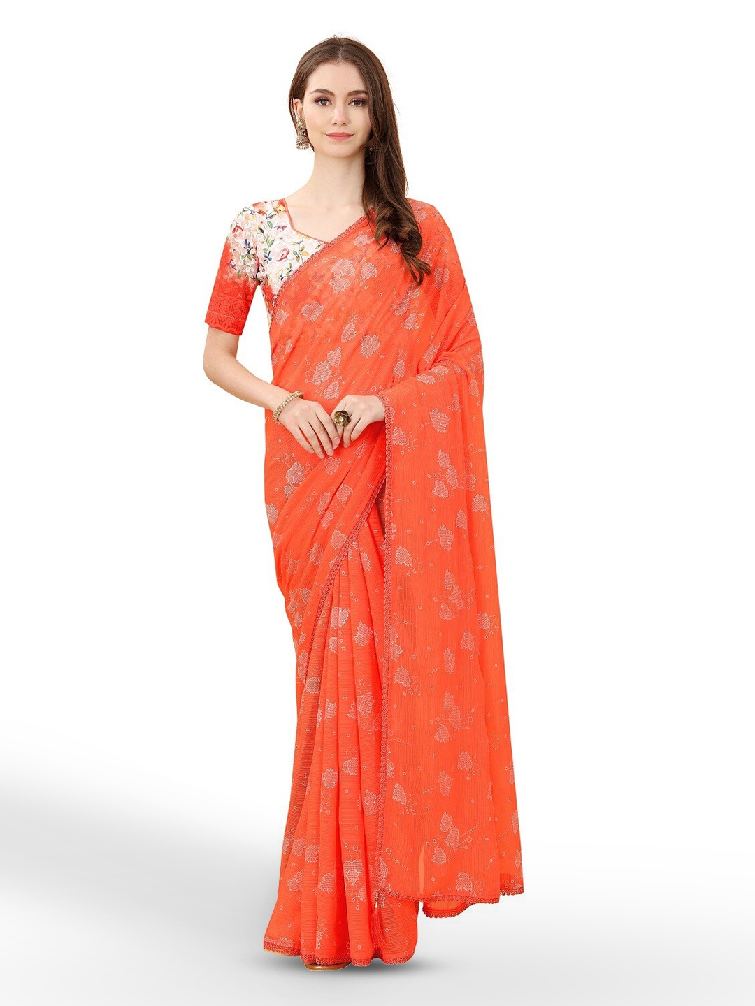 

ZEEPKART Ethnic Motifs Printed Kanjeevaram Saree, Orange
