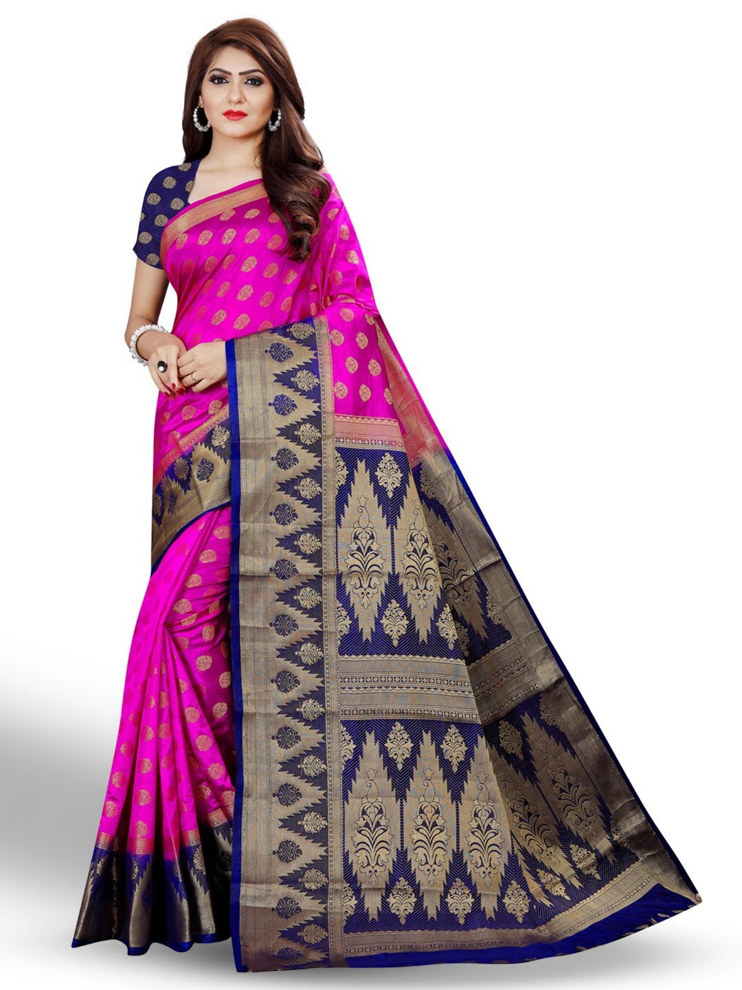

ZEEPKART Woven Design Zari Kanjeevaram Saree, Pink