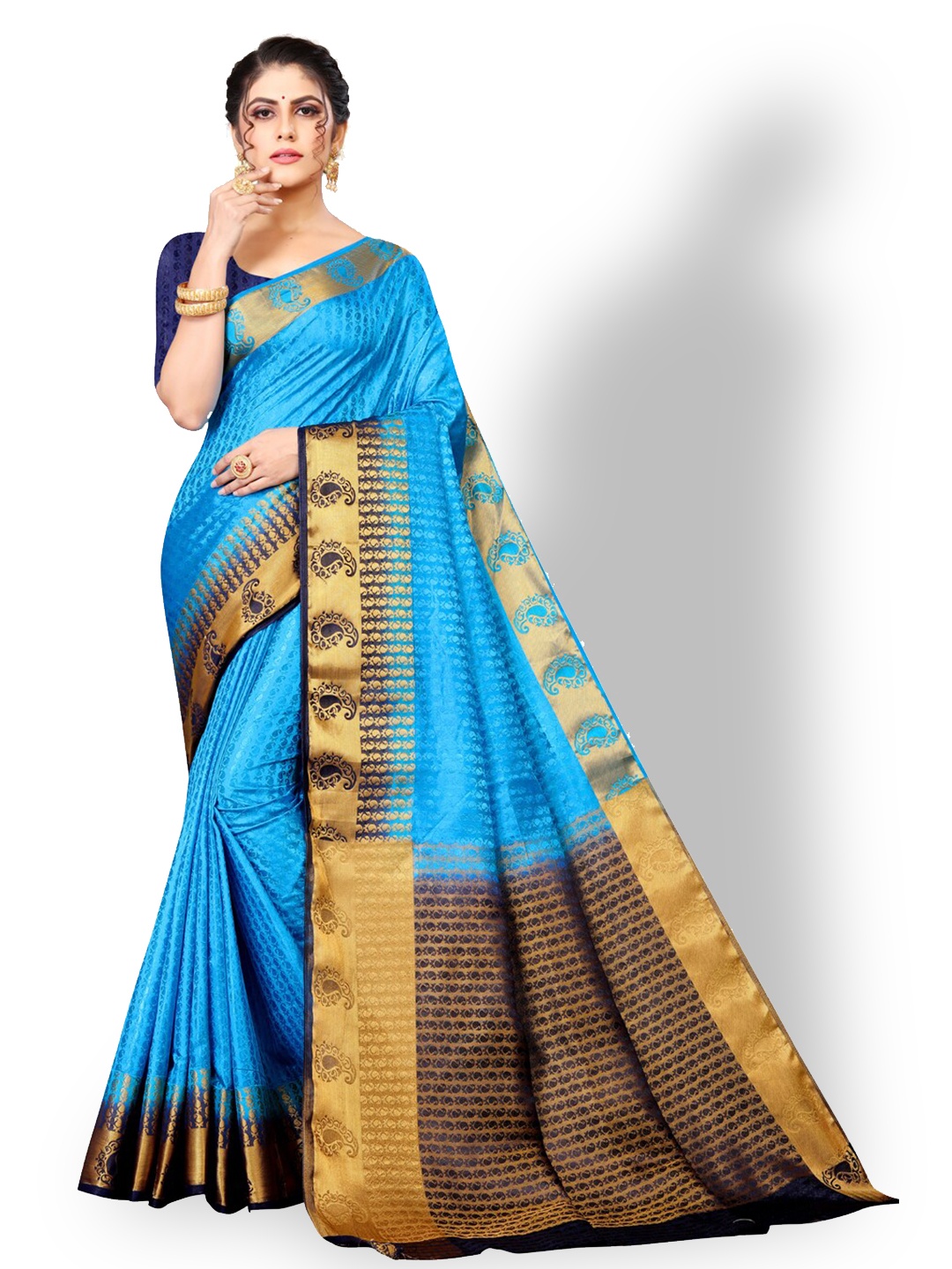 

ZEEPKART Woven Design Zari Kanjeevaram Saree, Blue