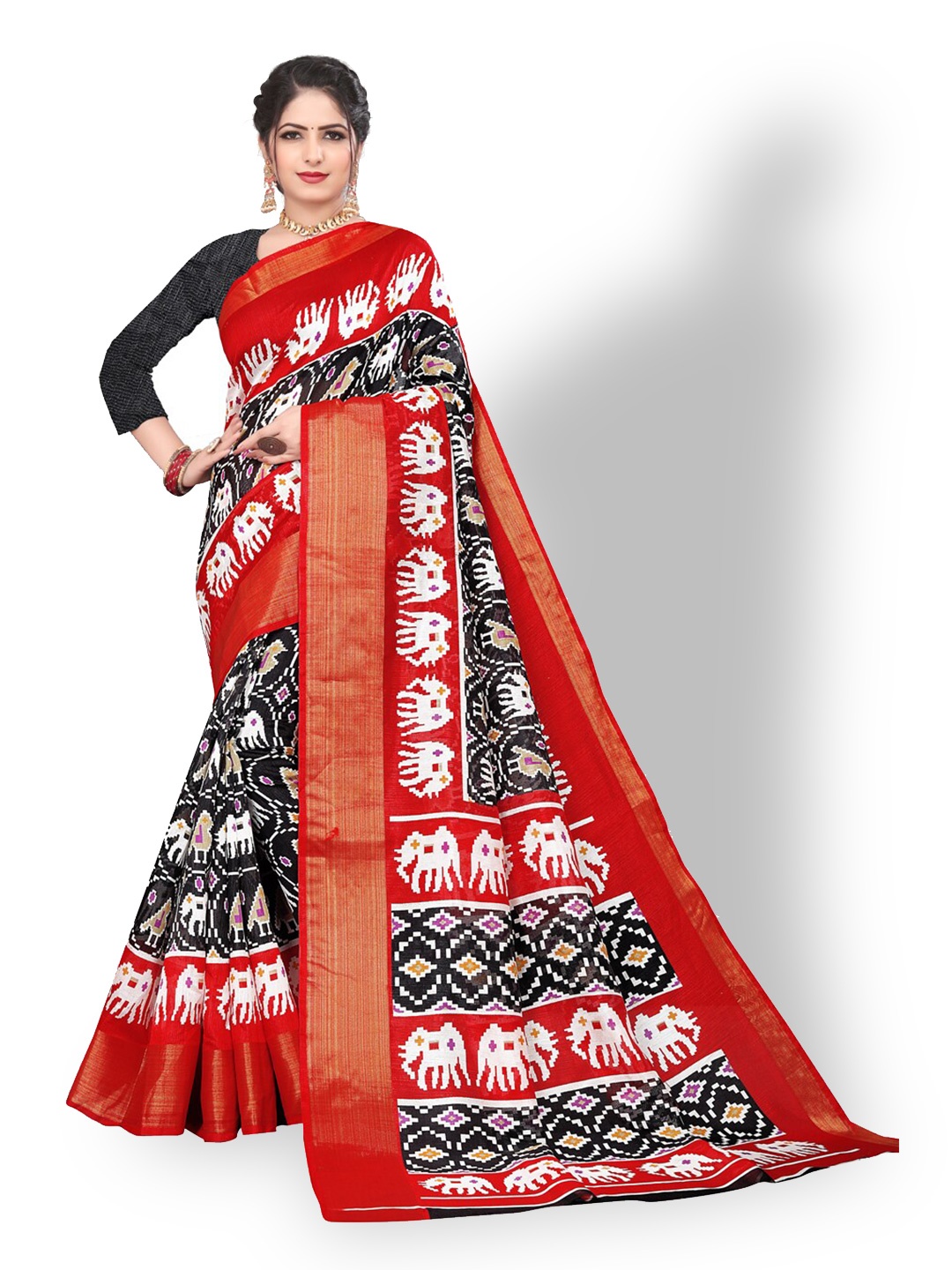 

ZEEPKART Ethnic Motifs Printed Zari Kanjeevaram Saree, Red
