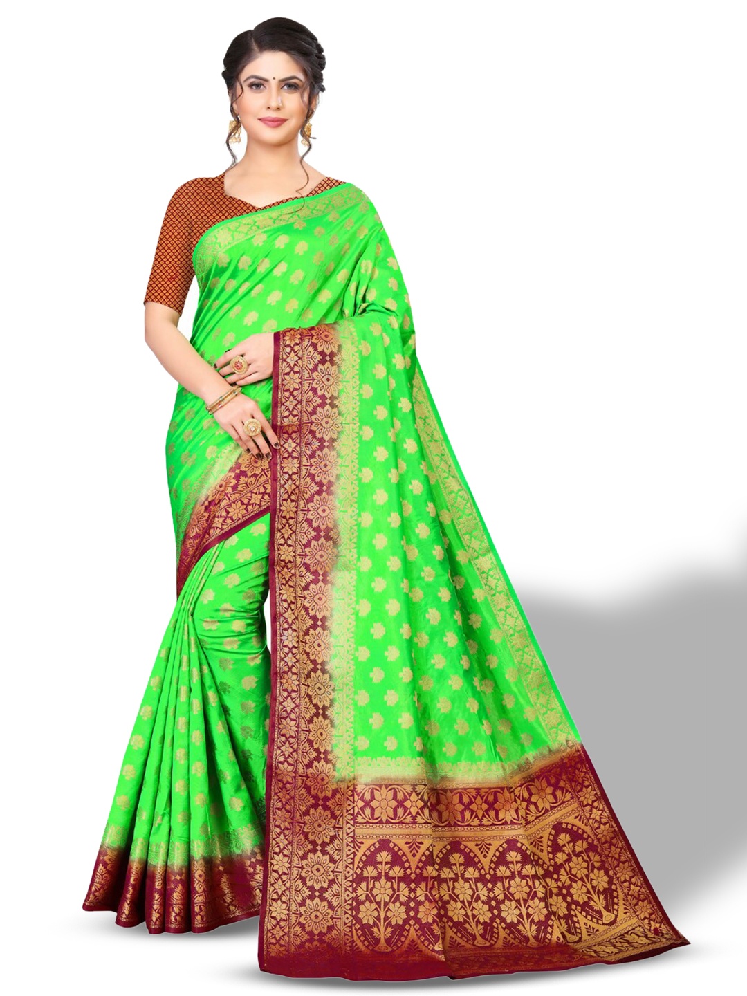 

ZEEPKART Woven Design Zari Kanjeevaram Saree, Green
