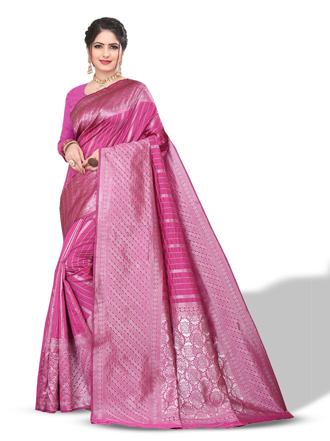 

ZEEPKART Woven Design Zari Kanjeevaram Saree, Pink