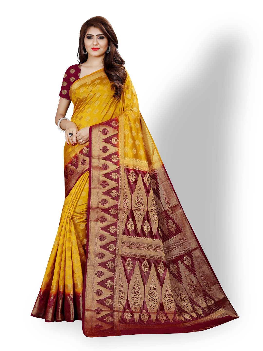 

ZEEPKART Woven Design Zari Kanjeevaram Saree, Yellow