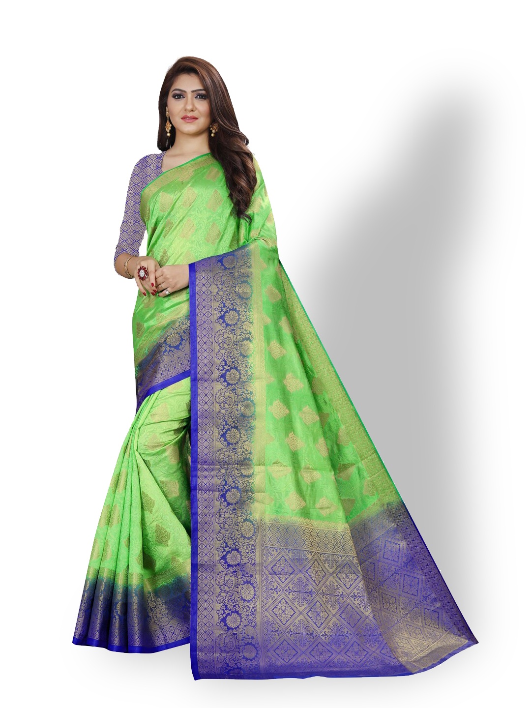 

ZEEPKART Ethnic Motifs Woven Design Kanjeevaram Saree, Green