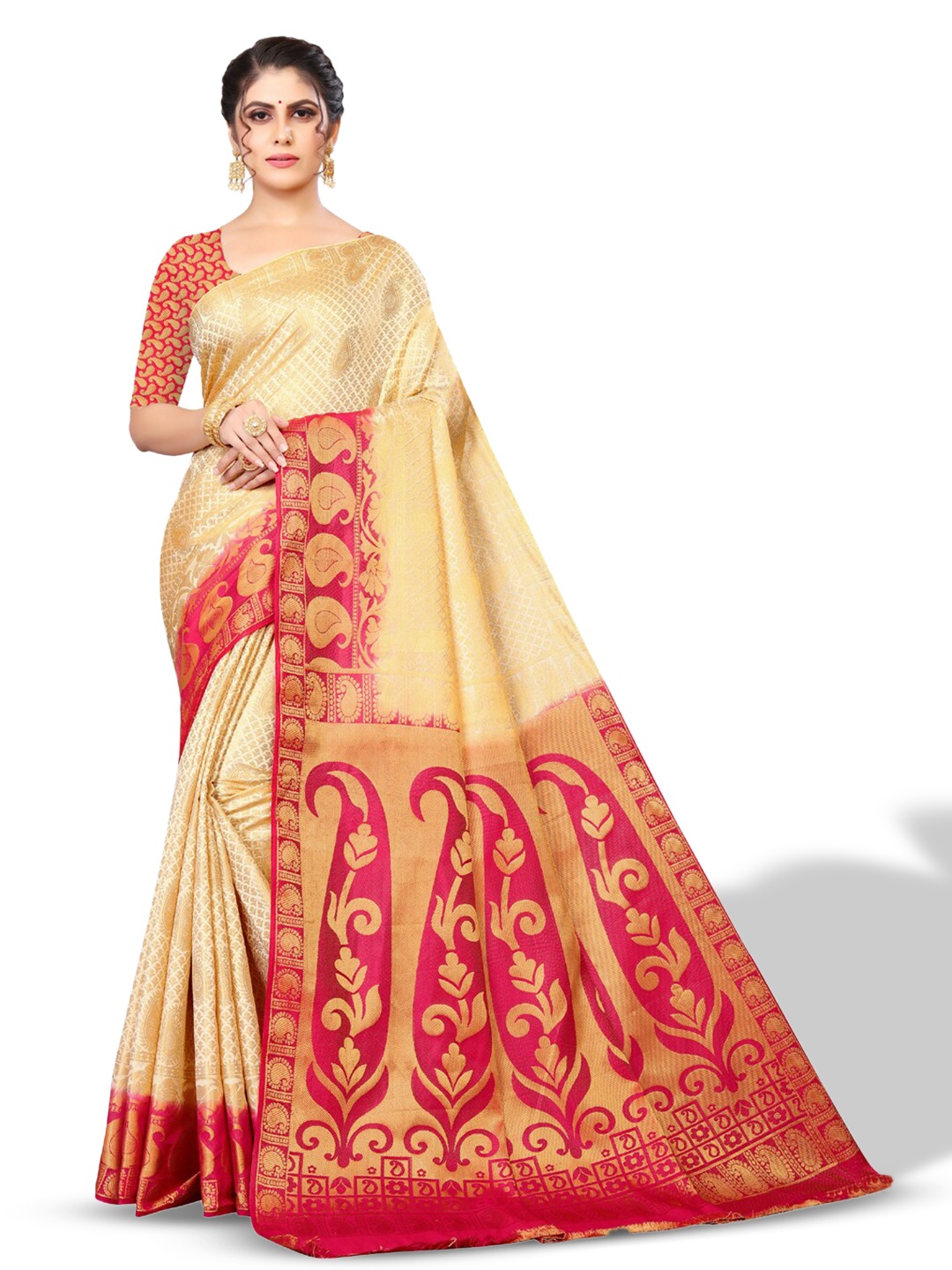 

ZEEPKART Woven Design Paisley Zari Kanjeevaram Saree, White