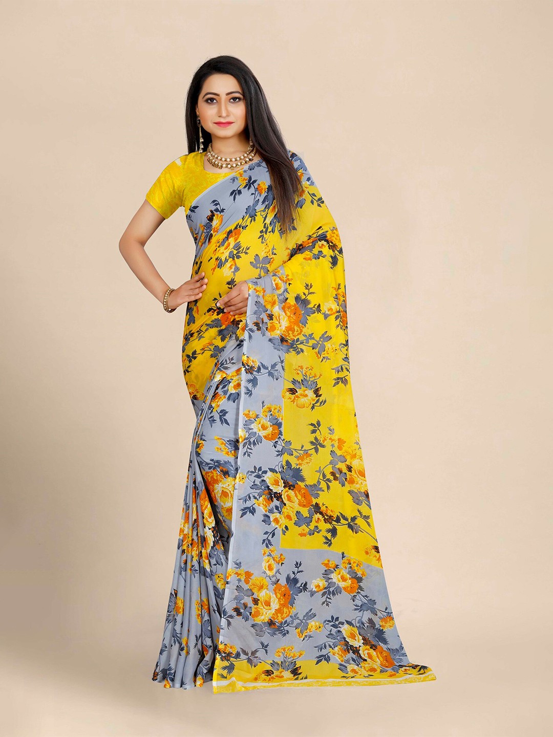 

ZEEPKART Floral Printed Traditional Saree, Yellow