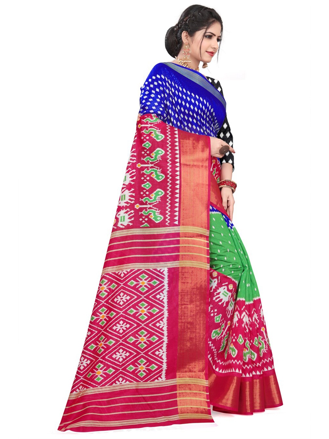 

ZEEPKART Ethnic Motifs Poly Silk Kanjeevaram Zari Saree, Green