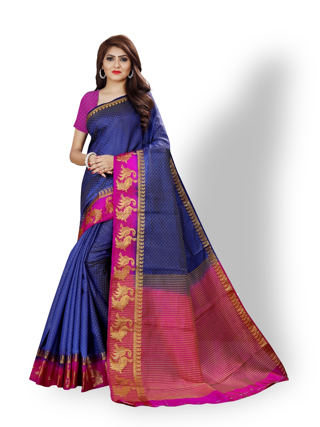 

ZEEPKART Ethnic Motifs Woven Design Zari Kanjeevaram Saree, Blue