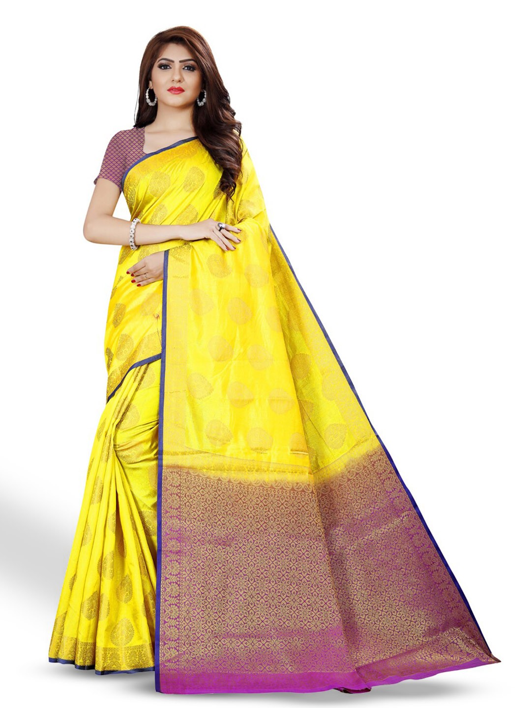 

ZEEPKART Woven Design Zari Kanjeevaram Saree, Yellow