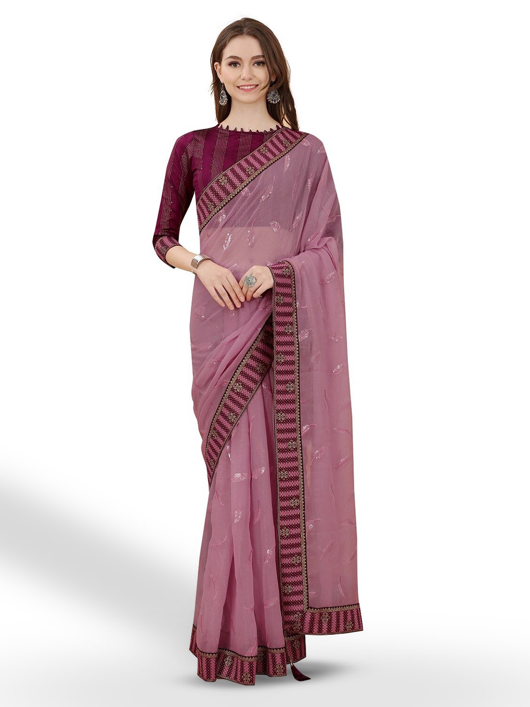 

ZEEPKART Floral Embellished Sequinned Saree, Purple