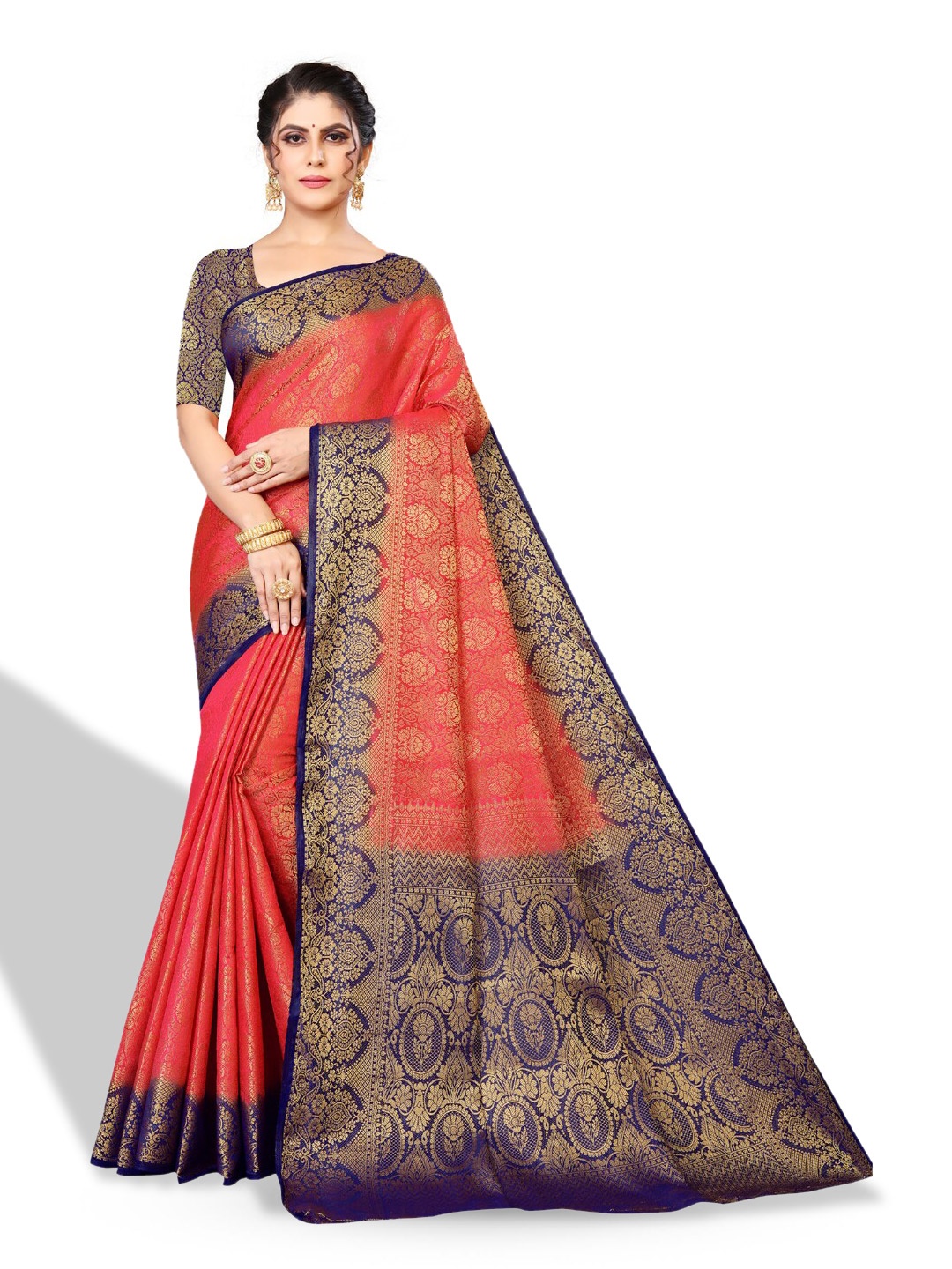 

ZEEPKART Woven Design Zari Kanjeevaram Saree, Pink