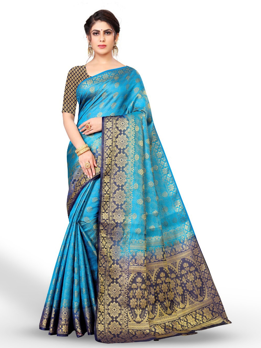 

ZEEPKART Ethinic Woven Design Zari Kanjeevaram Saree, Blue