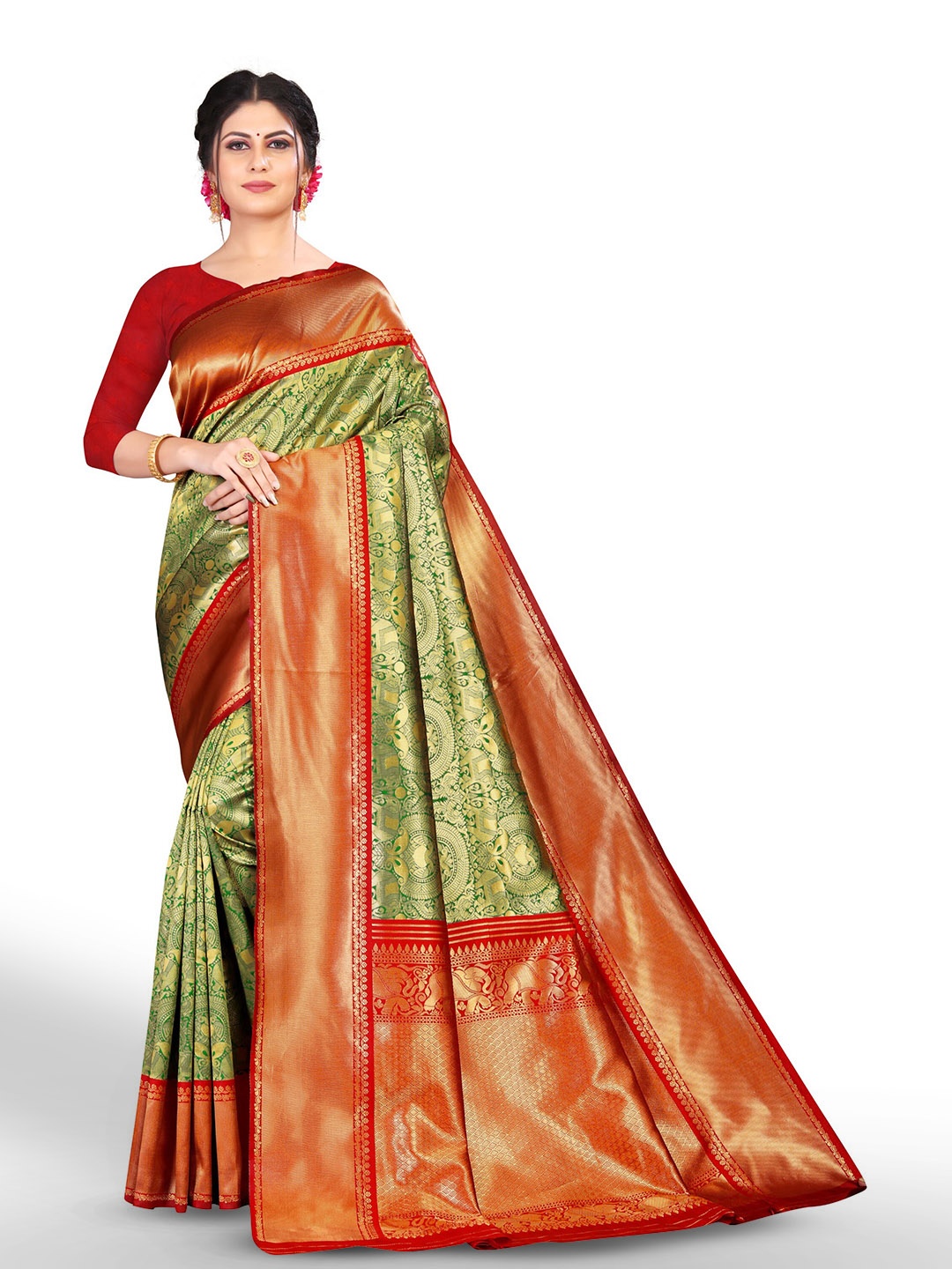 

ZEEPKART Ethnic Woven Design Zari Kanjeevaram Saree, Green