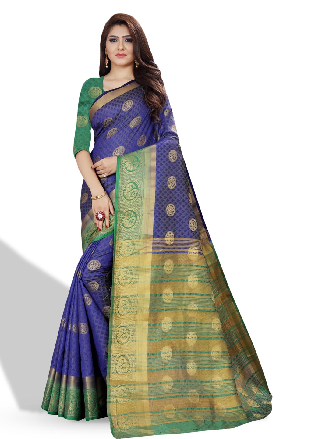

ZEEPKART Ethnic Motifs Woven Design Zari Kanjeevaram Saree, Blue