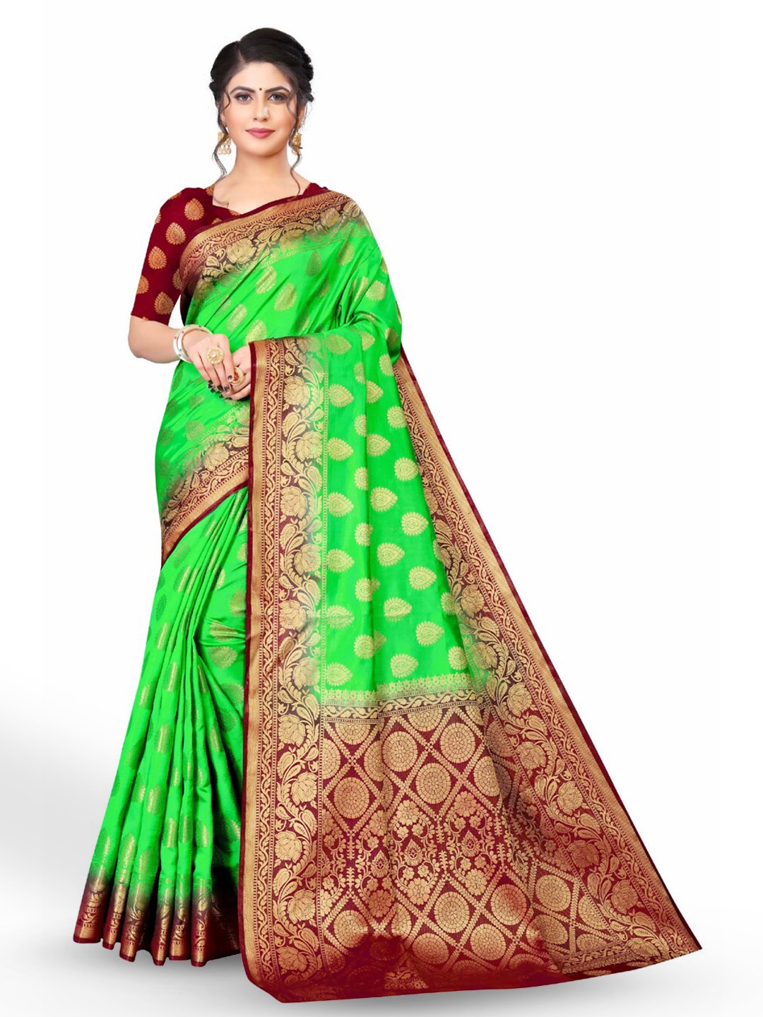 

ZEEPKART Woven Design Zari Kanjeevaram Saree, Green