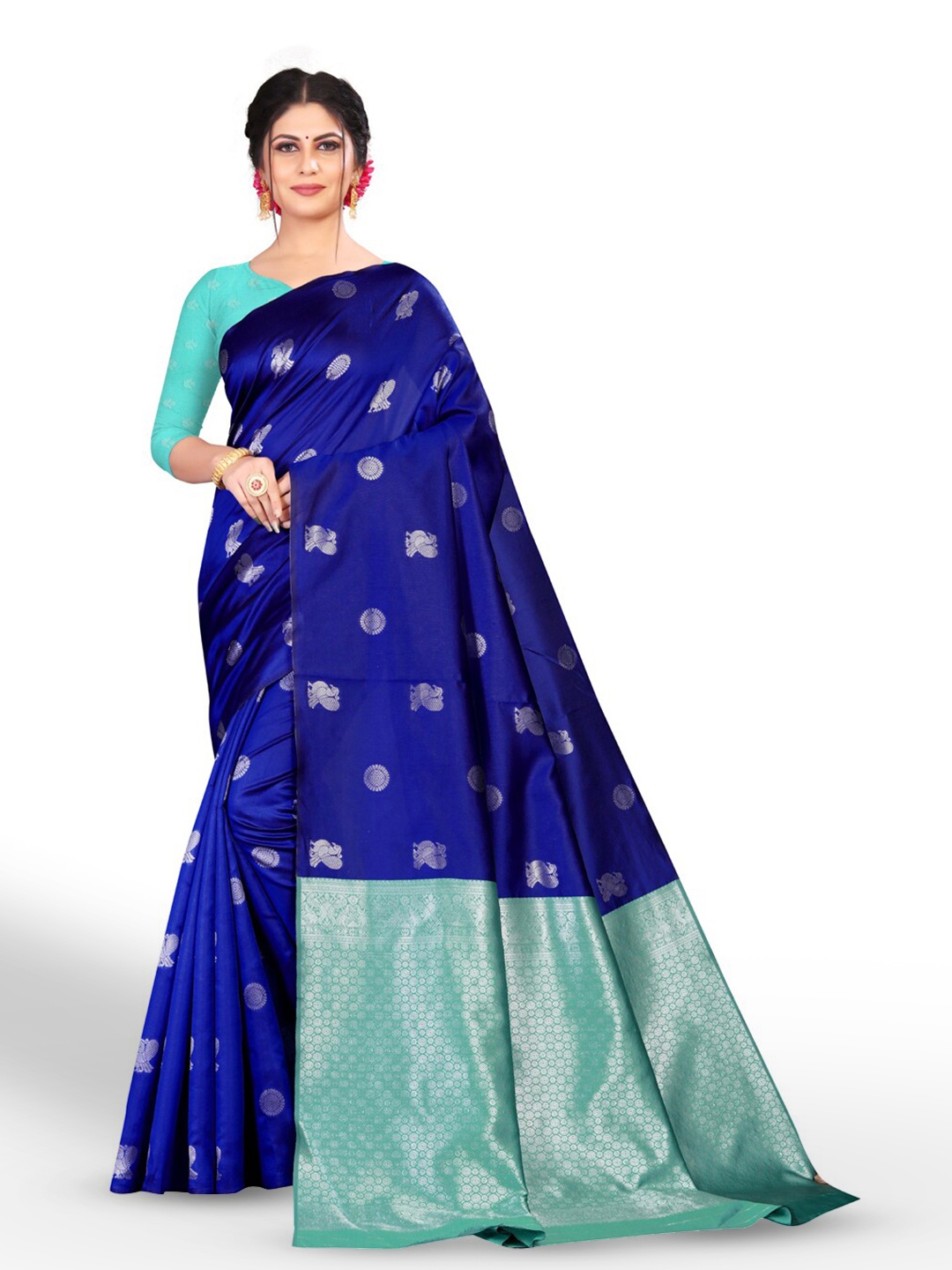 

ZEEPKART Ethnic Motif Woven Design Kanjeevaram Saree, Blue