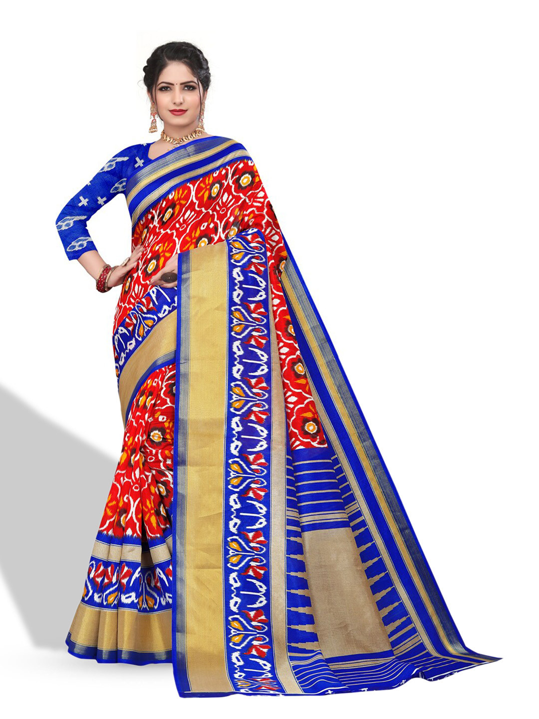 

ZEEPKART Ethnic Motifs Printed Zari Saree, Red