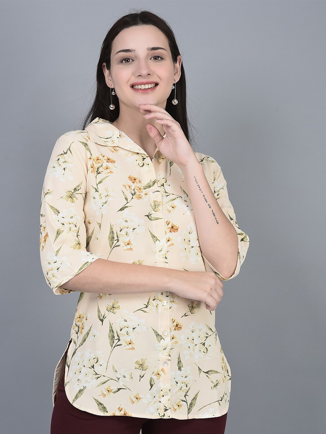 

CANOE Floral Printed Shirt Style Top, Cream