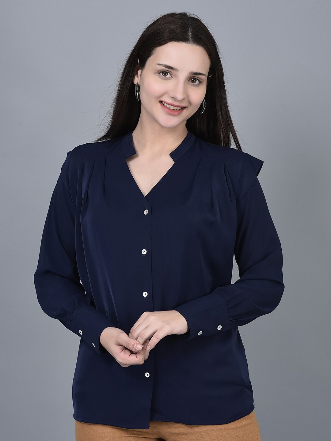 

CANOE Smart Mandarin Collar Casual Shirt, Navy blue