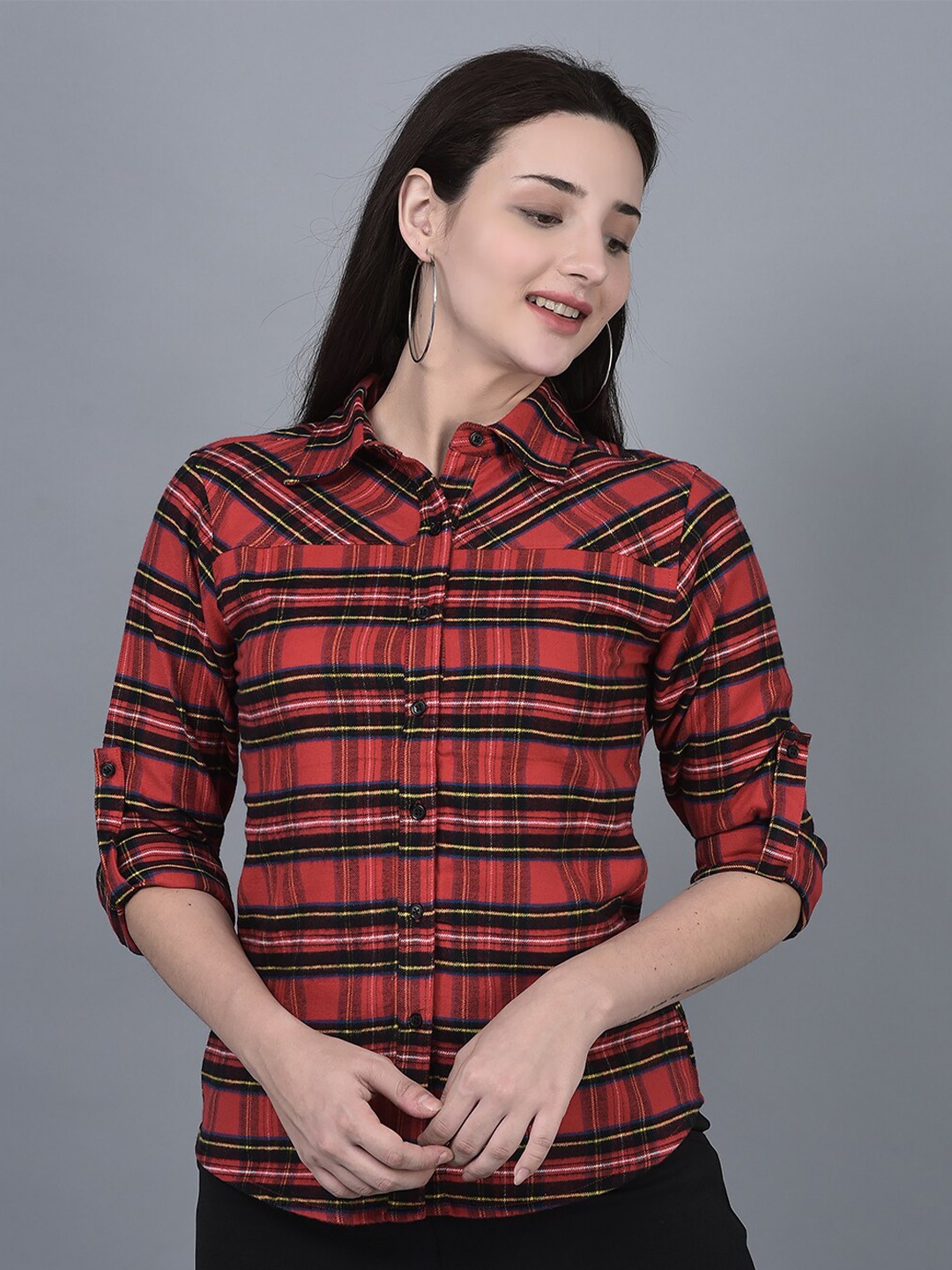 

CANOE Smart Tartan Checks Flannel Pure Cotton Casual Shirt, Red