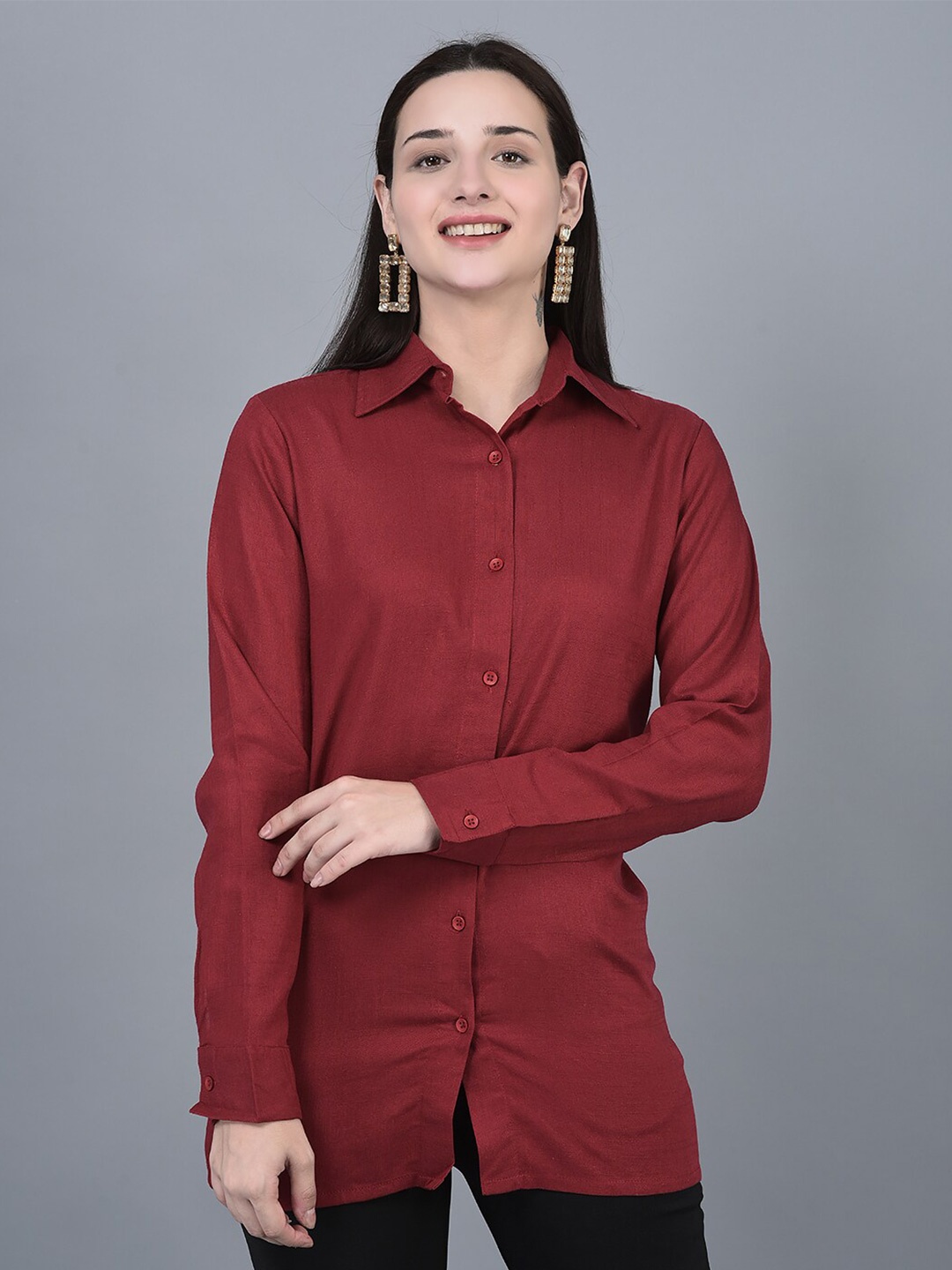 

CANOE Smart Spread Collar Casual Shirt, Maroon