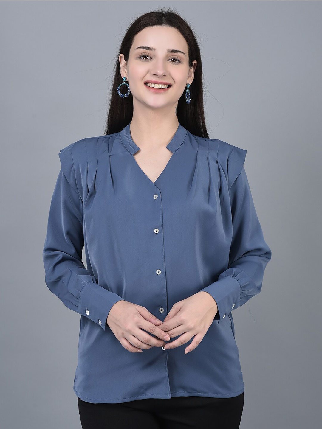 

CANOE Smart Mandarin Collar Casual Shirt, Blue