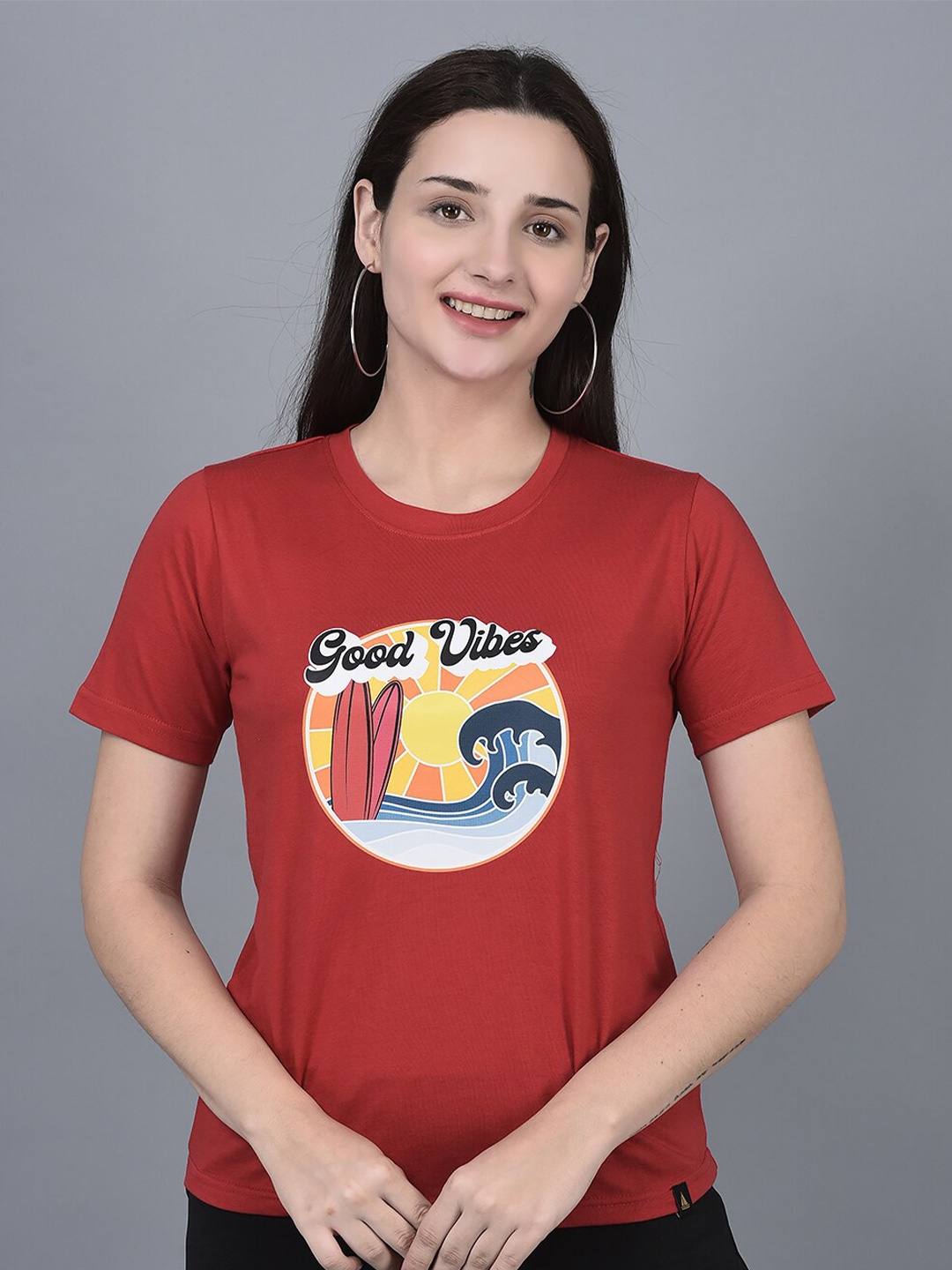 

CANOE Round Neck Graphic Printed T-shirt, Red