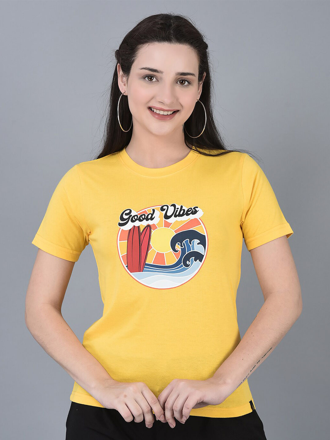 

CANOE Round Neck Graphic Printed T-shirt, Yellow