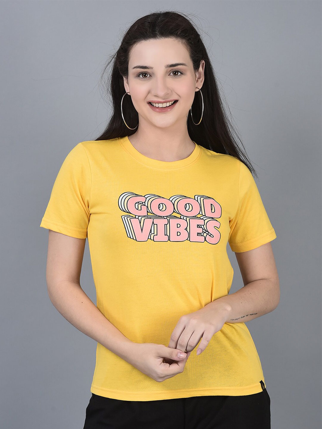 

CANOE Round Neck Typography Printed T-shirt, Yellow