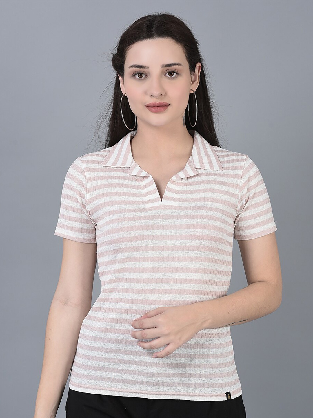 

CANOE Short Sleeve Polo Collar Striped T-shirt, Pink